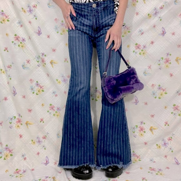 Major flair pinstripe fringe jeans - Picture 1 of 3